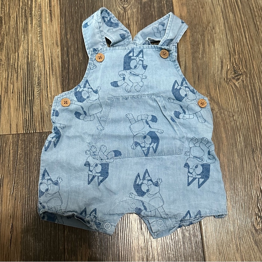 BLUEY chambray blue overalls newborn baby boy or girl NB one piece outfit